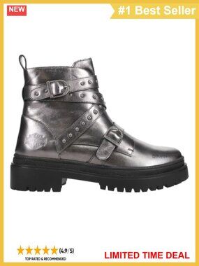 Metallic Stud Zippered Full Grain Leather Ankle Motorcycle Boots